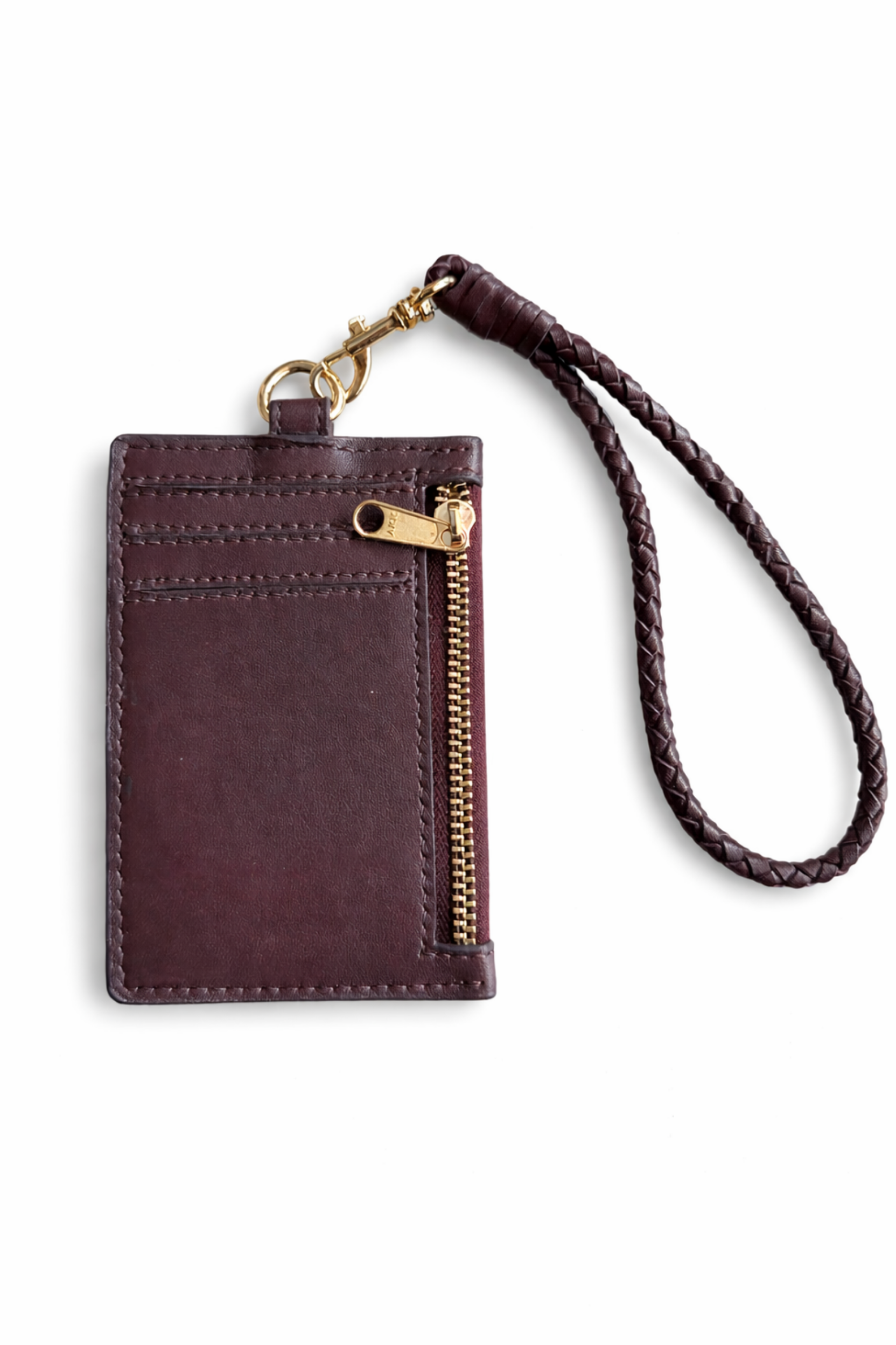 Pocket Cardholder with Braided Loop - Rosewood Burgundy