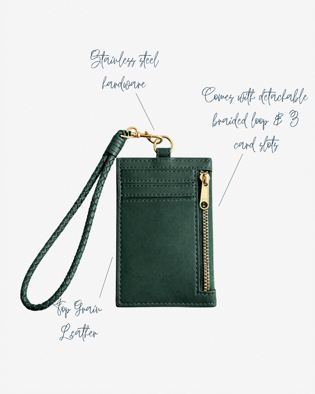 Pocket Cardholder with Braided Loop - Forest Green