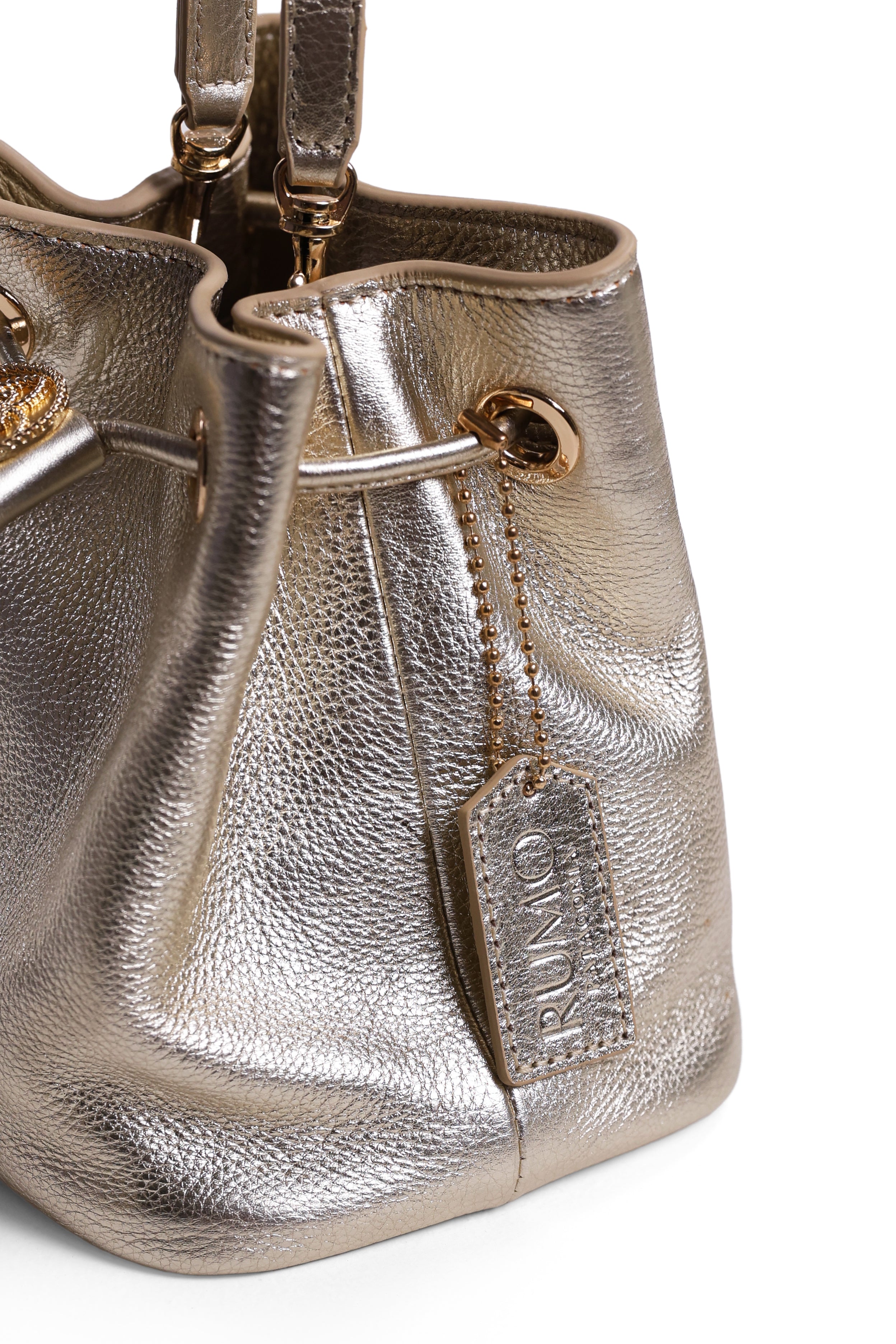 Shift Bucket Bag with Top Handle and Crossbody Strap - Starlit Gold