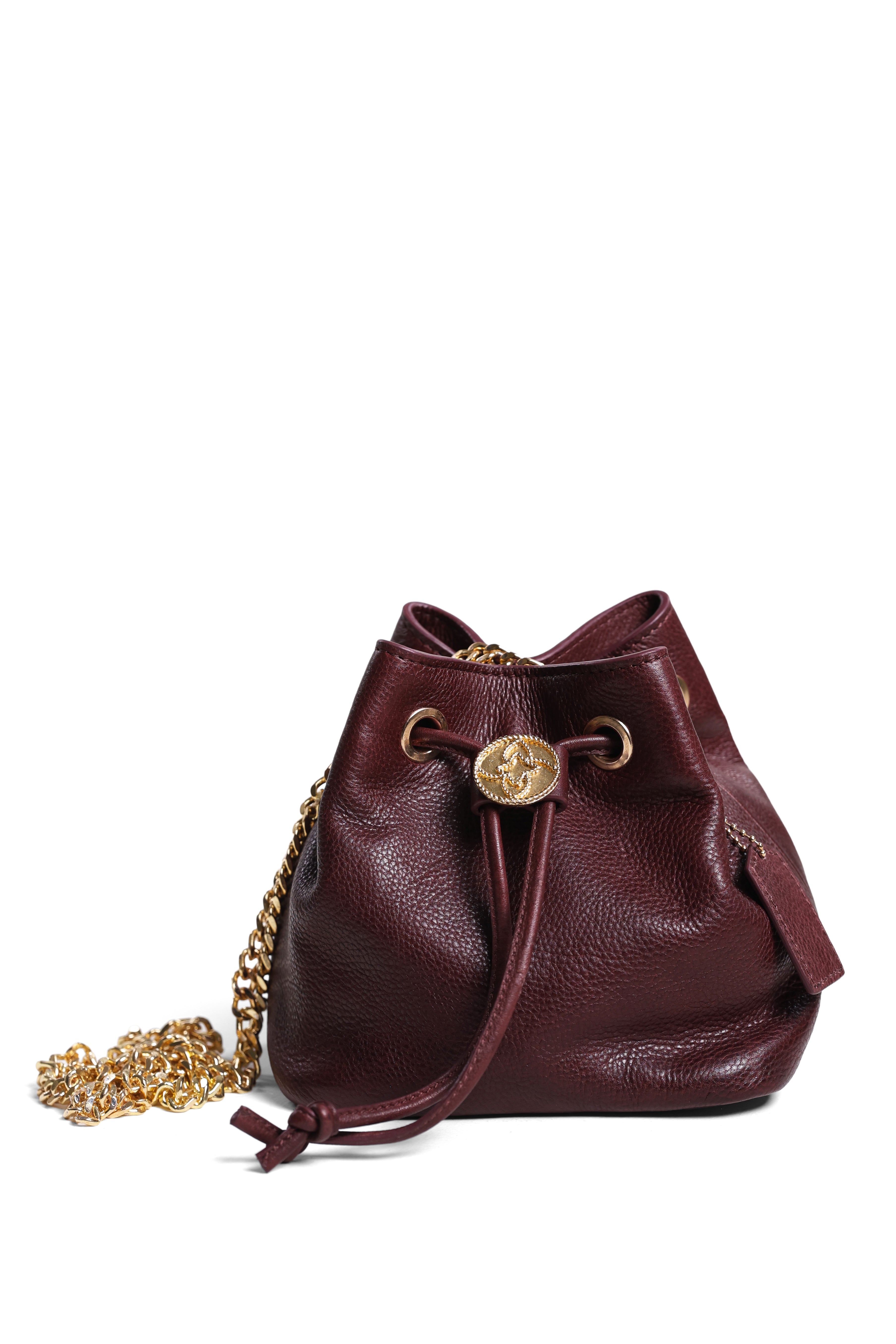 Shift Bucket Bag with Top Handle and Crossbody Strap - Rosewood Burgundy