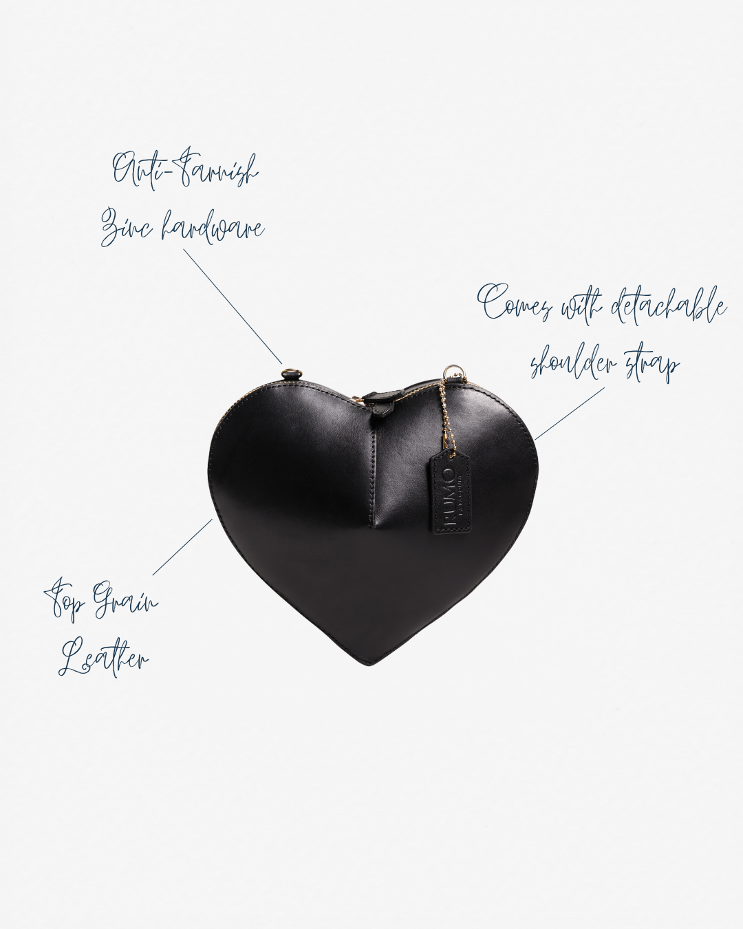 Heartbeat Clutch Bag with Crossbody Strap - Onyx Black