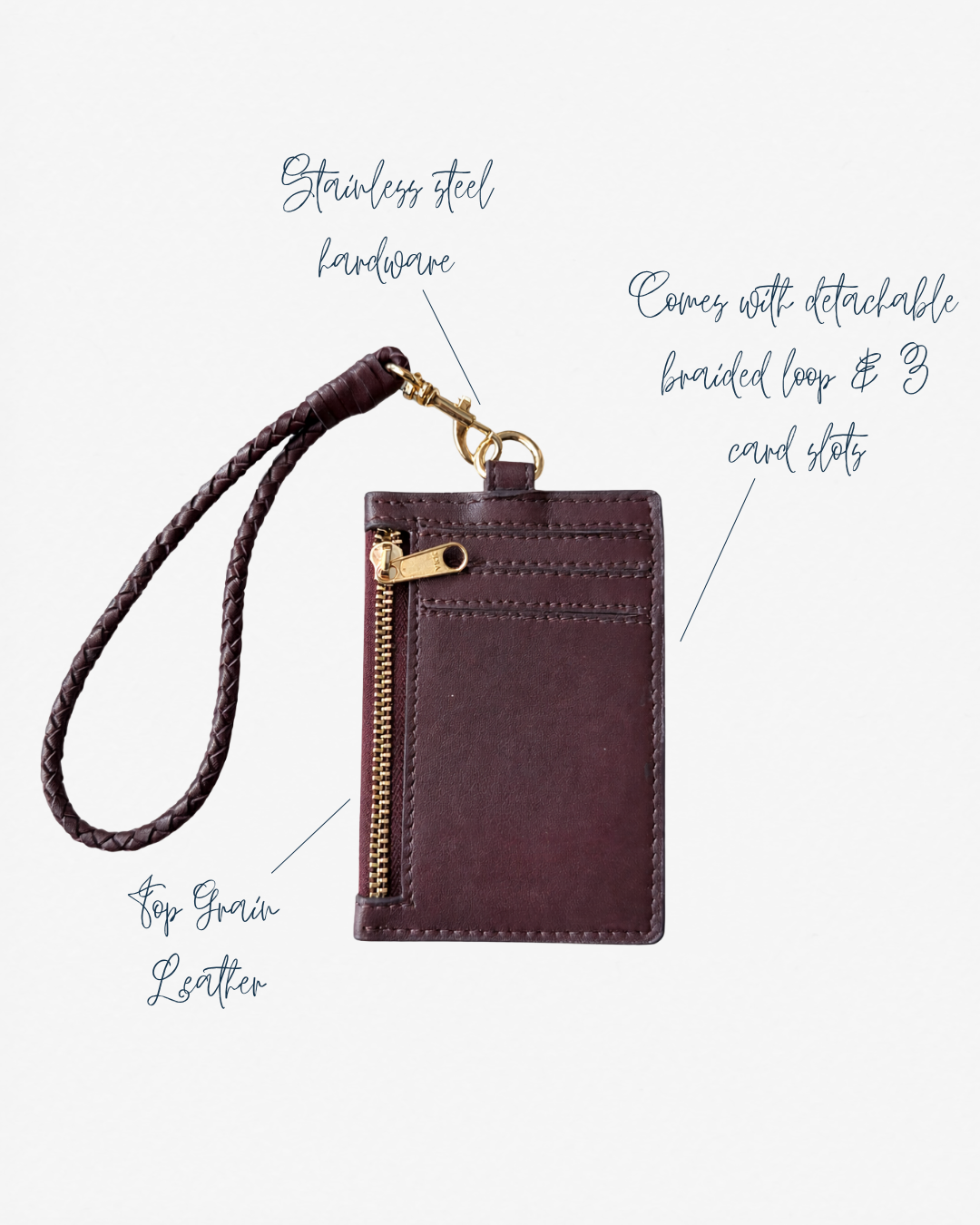 Pocket Cardholder with Braided Loop - Rosewood Burgundy