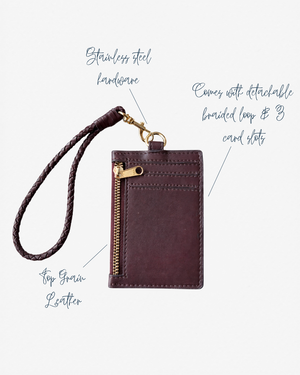 Pocket Cardholder with Braided Loop - Rosewood Burgundy