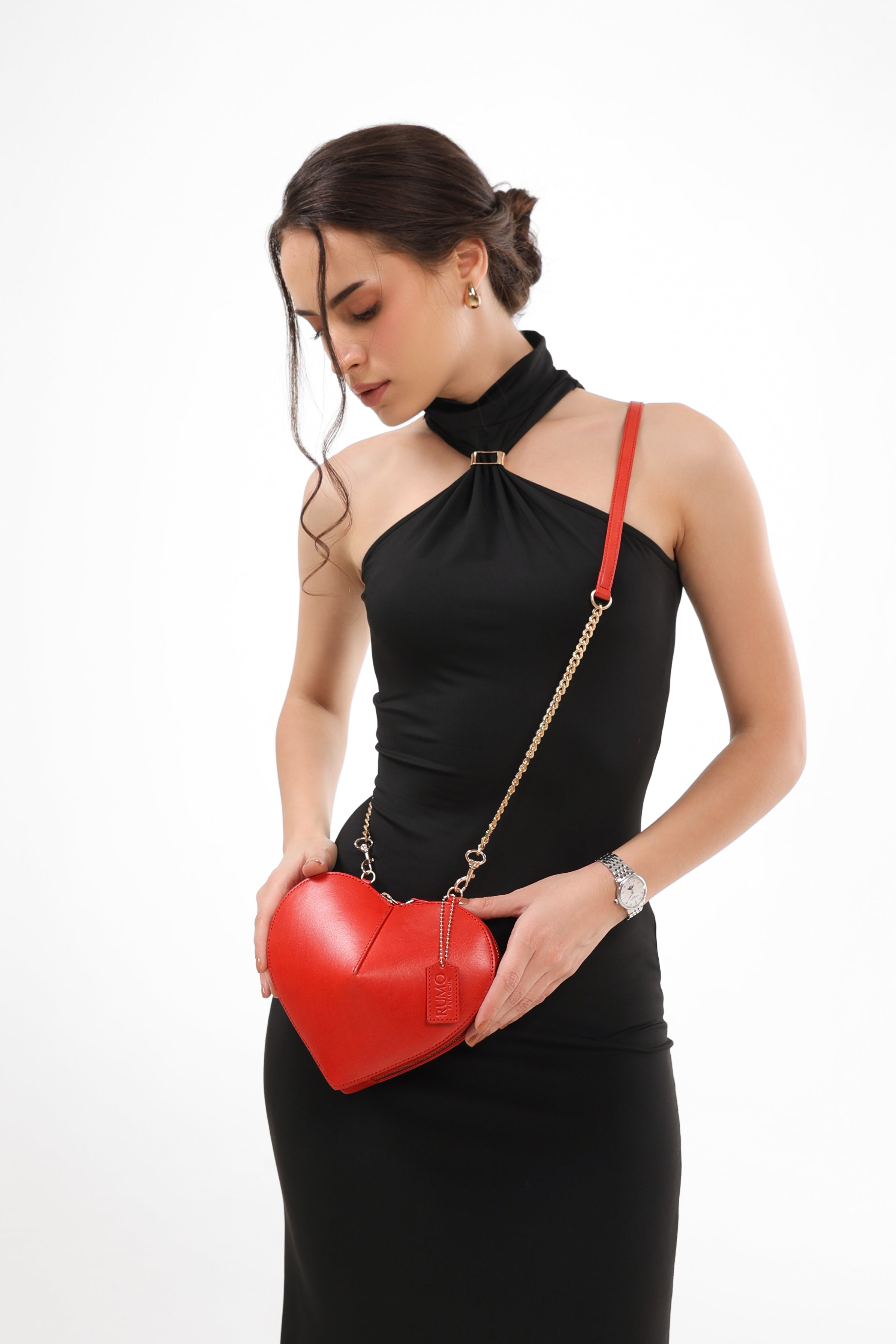 Heartbeat Clutch Bag with Crossbody Strap - Apple Red