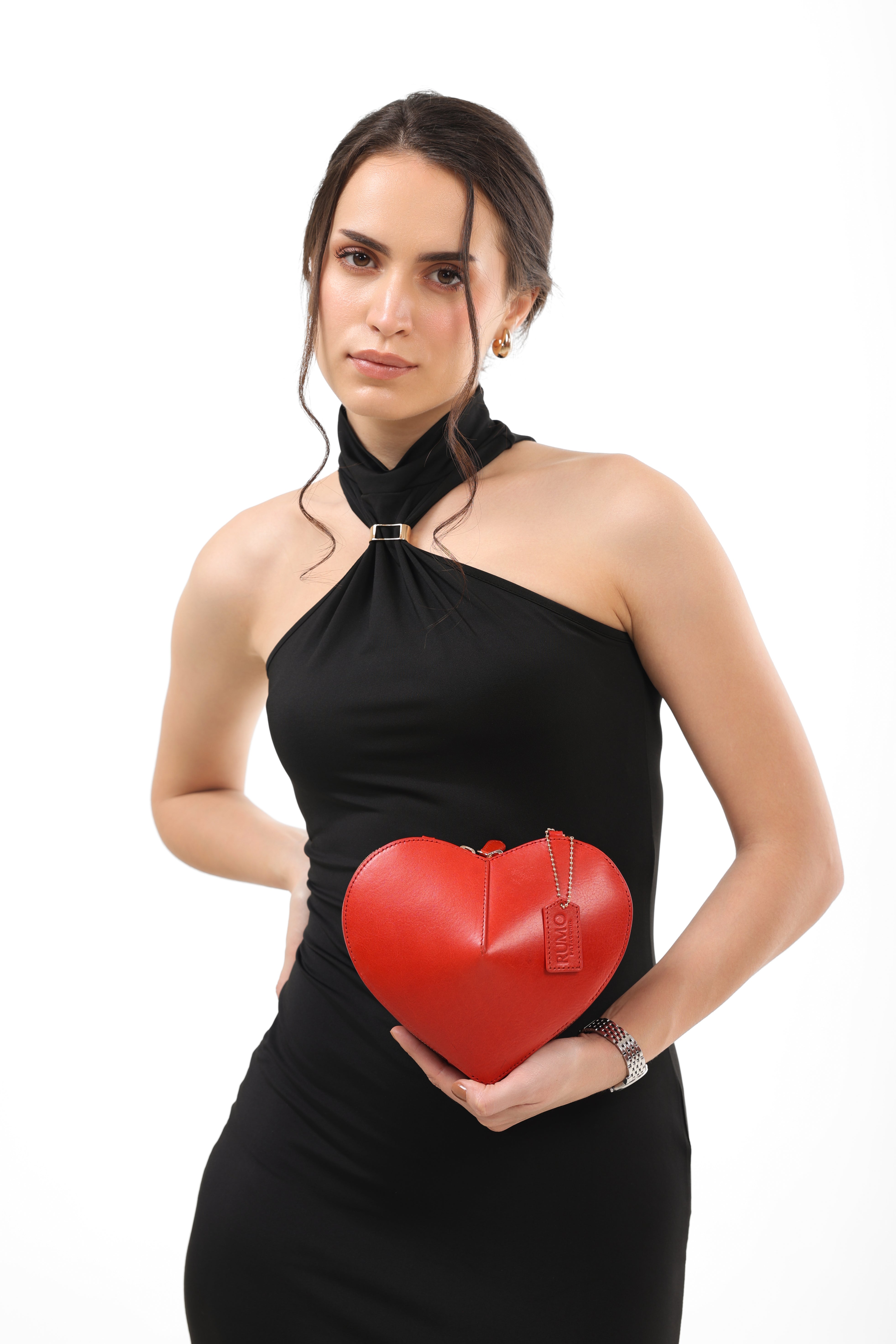 Heartbeat Clutch Bag with Crossbody Strap - Apple Red