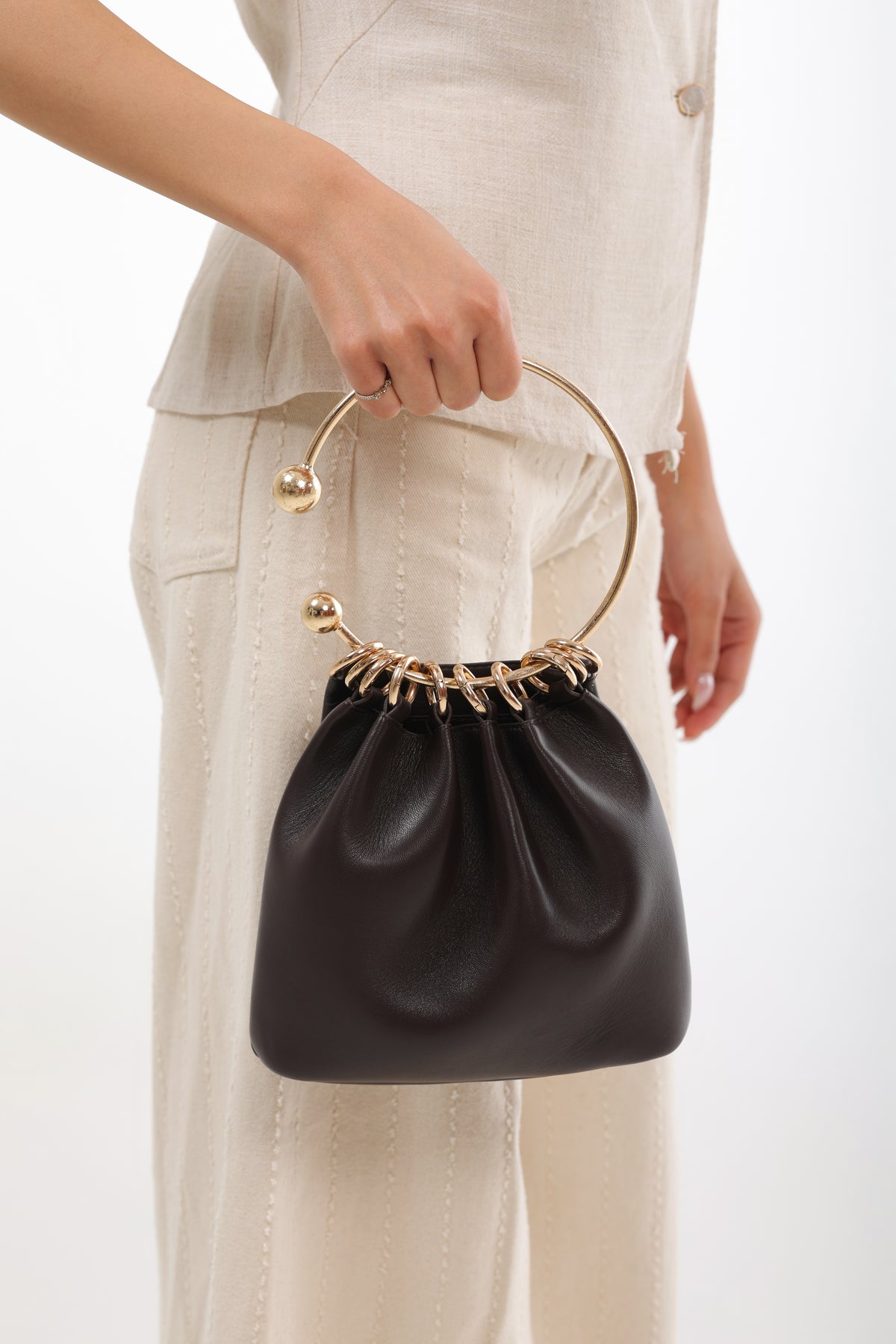 Halo Shoulder Bag with Ring Handle - Walnut Brown