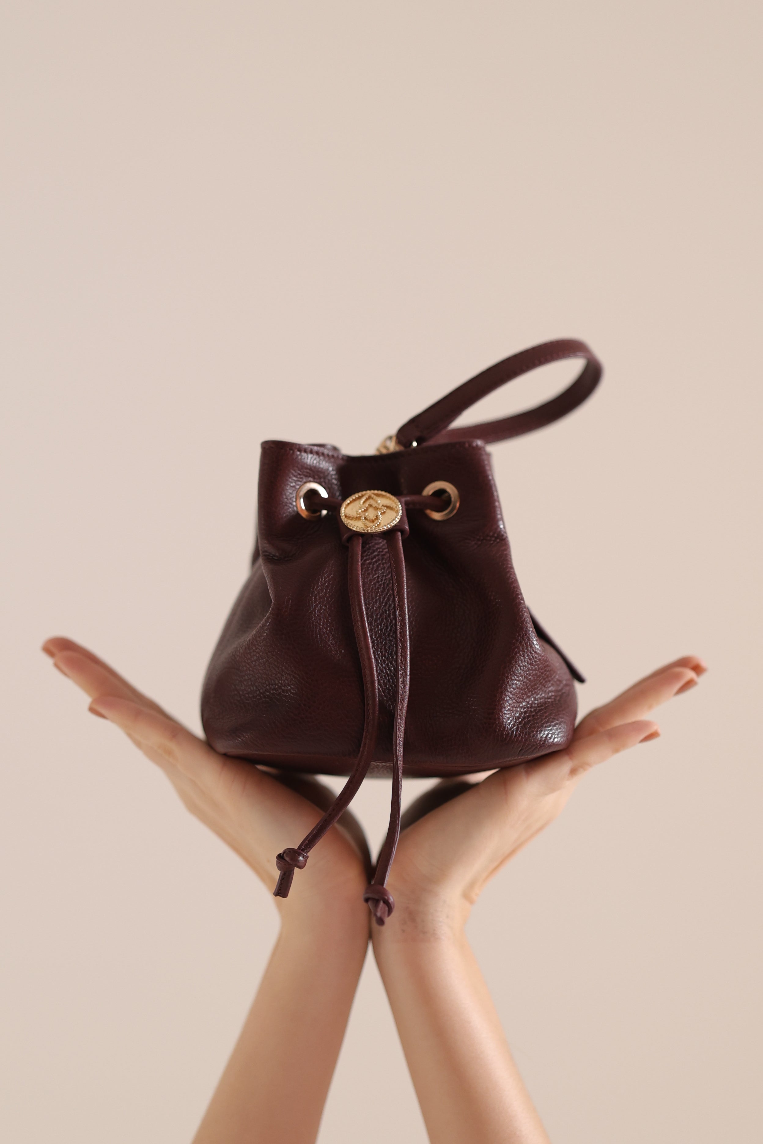 Shift Bucket Bag with Top Handle and Crossbody Strap - Rosewood Burgundy